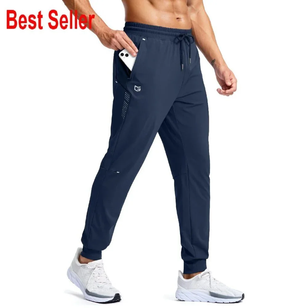 Men's Athletic Joggers with Zipper Pockets Stretch Fit Gym Running Sweatpants